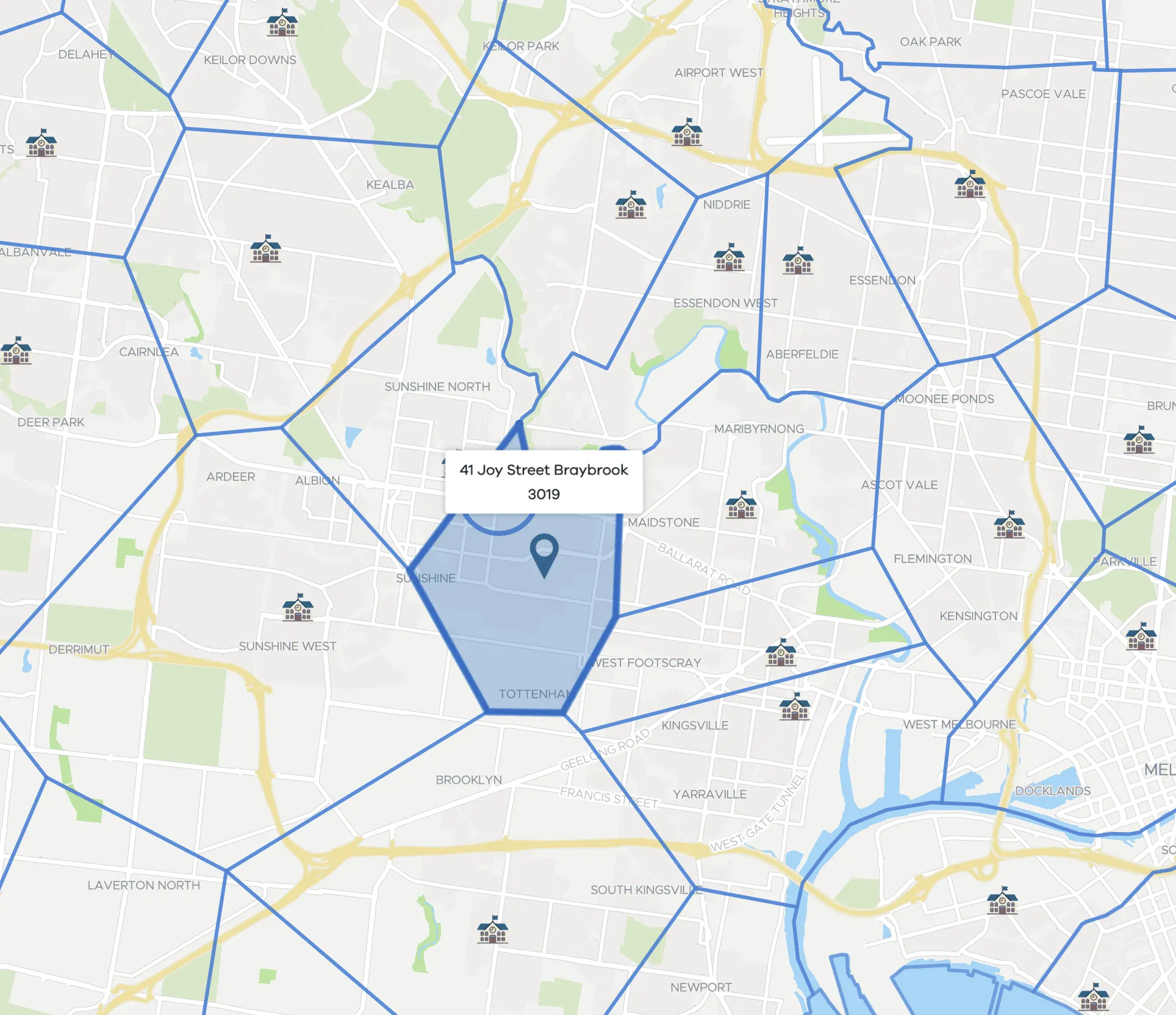 Find my School catchment zones on a Victorian map
